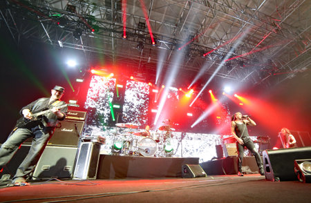 Padua Padova, PD, Italy - March 29, 2017: Litfiba Italian Rock Band on the stage during the live concert at Padua in Italyのeditorial素材