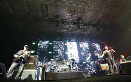 Padua Padova, PD, Italy - March 29, 2017: Litfiba Italian Rock Band on the stage during the live concert at Padua in Italyのeditorial素材