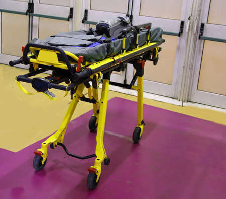 Emergency stretcher to assist athletes at sporting eventsの写真素材
