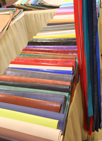 pieces of colorful faux leather for sale in the haberdashery shop