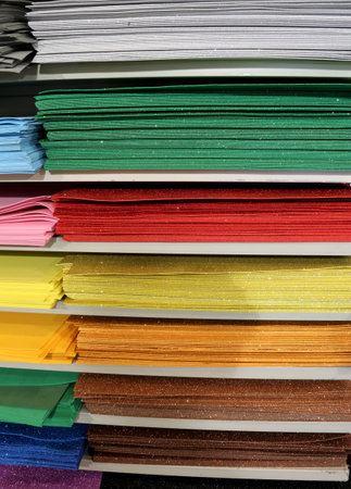 many pieces of glittery fabric for sale in female hobby shopの写真素材