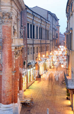 Night scene of the city of Vicenza with Christmas lights with a very long exposure timeのeditorial素材