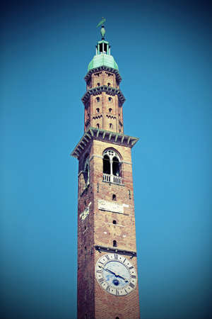 high tower of an ancient palace called Torre Bissara in Vicenza City in the Northen Italyの写真素材