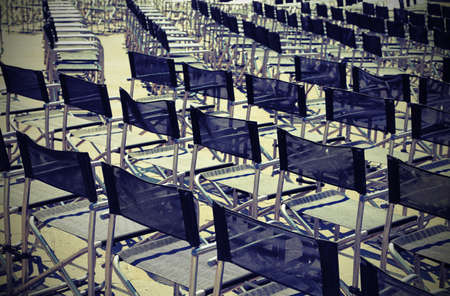 many empty chairs before the event with vintage effectの写真素材