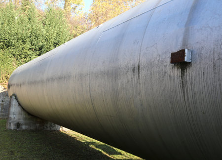 Big gas storage tanks in an industrial area. Large cylinders are used to capture gas during energy...