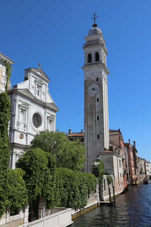 ancient Church and bell tower called San Giorgio dei Greci in Venice in Nothern ITALYの写真素材