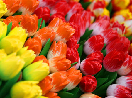 background of colorful tulips on sale in florist shopの写真素材