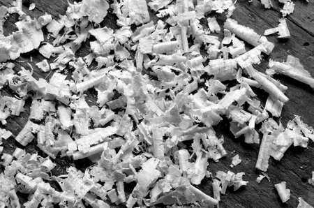 wood chips after work in the carpentry with black and white effectの写真素材