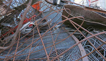 dump of iron material into the recyclable waste collection center with metallic nets