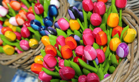 lots of colorful tulips for sale in the marketの写真素材