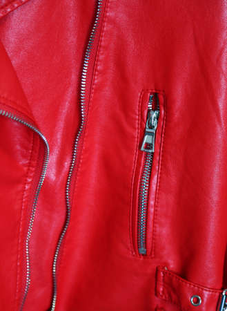 red leather jacket with metallic trendy zipperの写真素材