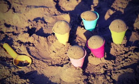 beach games with ice cream cones and antique vintage effectの写真素材