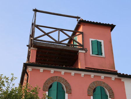 Detail of house with a roof terrace called Altana in Italian language