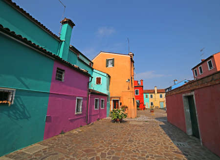 Burano in Italy is an island near Venice famous for its colorful housesの写真素材