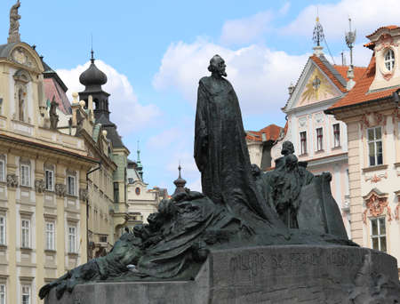 Prague, Czech Republic - August 23, 2016: Big Statue of Jan Hus a czech linguist, religion writer, philosopher and theologian and church reformerのeditorial素材