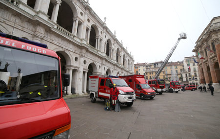 Vicenza, Italy - December 4, 2015: parade of many means of transport of fire department
