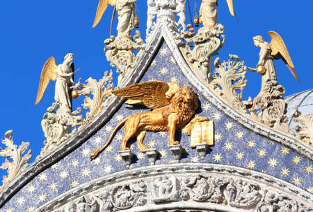 Venice, Italy - July 14, 2016: Big golden LION with wings in the Basilica of Saint Mark. This is the symbol of Veniceのeditorial素材