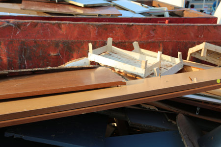 wood used with boards and broken windows and doors removed inside the containerの写真素材