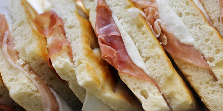 stuffed focaccia sandwiches with smoked bacon for sale