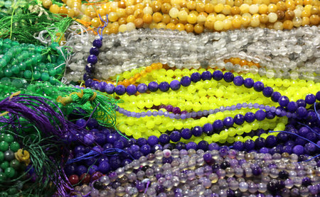 background of many pearl necklaces for sale in the jewelry and costume shop
