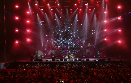 Verona, Italy - October 14, 2017: Live Concert of Umberto Tozzi an Italian pop singer and his band during the tour called TI AMO that means I LOVE YOU in italian language at Arena of Verona Cityのeditorial素材