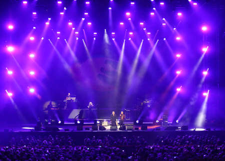 Verona, Italy - October 14, 2017: Live Concert with Umberto Tozzi an Italian pop singer on stage with Enrico Ruggeri during the tour called QUARANTANNI CHE TI AMO that means I LOVE YOU since 40 years in italian languageのeditorial素材