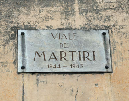 name of the street of the martyrs killed during the Second World War in Bsasano del Grappa a small town near Vicenza in Northern Italyのeditorial素材