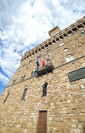 Incredible view with fisheye lens of Old Palace called PALAZZO VECCHIO in Florence in Italyのeditorial素材