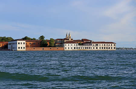 Venice Italy Buildings of the Benedictines in San Servolo Island in the Venetian Lagoon. Benedictine monks lived from at least the eighth century and for five hundred yearsの写真素材