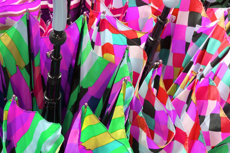 colored canvas of handcrafted umbrellas fabricsの写真素材