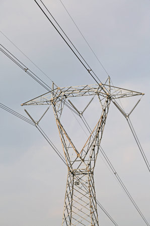 huge high voltage pylon with electric cables