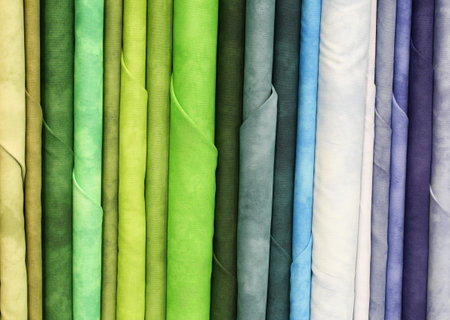 Background of many samples of colorful cotton fabric for sale in the tailor shop