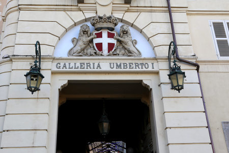 Turin, TO, Italy - August 25, 2015: Gate of Gallery called Galleria Umberto I that was the King of...