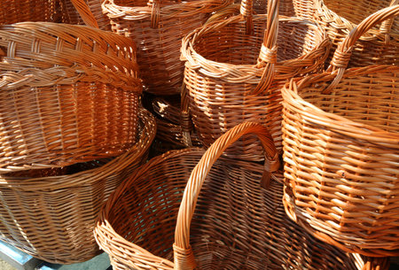 many baskets in wicker also called Rattan Material for sale at market