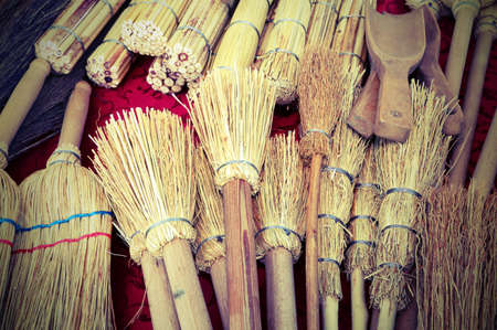 Many Brushes of sorghum also called broom-corn for sale at marketの写真素材