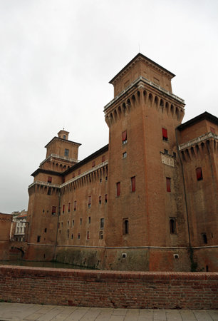Ancient Castle called Castello Estense in italian language in Ferrara city in Italyのeditorial素材