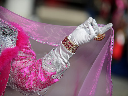 white glove with precious ring of a noble Venetian womanの写真素材