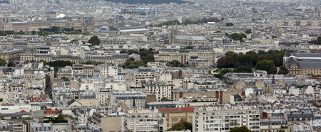 Paris, France - August 20, 2018: Panorama from Eiffel Tower with many parisan houses