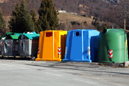 five bins for the collection of solid urban waste and also for the separate collection of recyclable...
