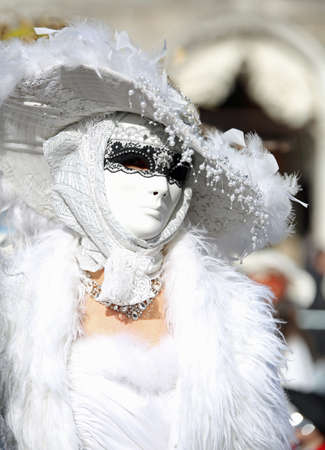 Venezia, VE, Italy - February 5, 2018: White Mask at Carnival in Saint Mark Squareのeditorial素材