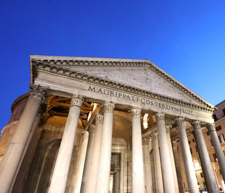columns of the ancient temple called Pantheon in the center of Rome in Italy