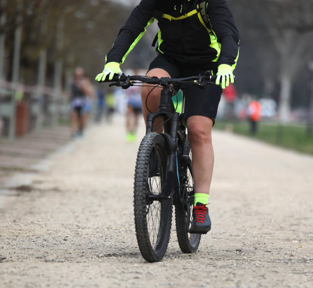 Mountain bike during a cross country race with big wheels