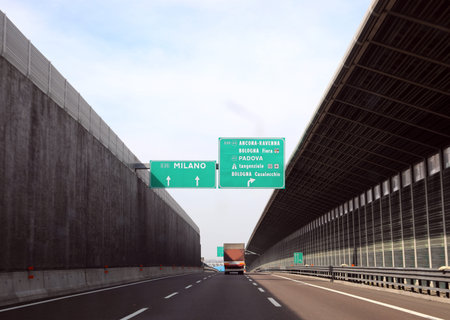 big road signal in the italian motorway to go to Milan or in other place in Italy