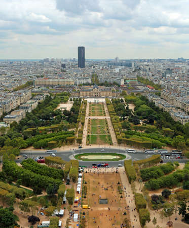 Paris, France - August 21, 2018: incredible Panoramic View from the Eiffel Tower with the Champ de Mars and Montparnasse Towerのeditorial素材