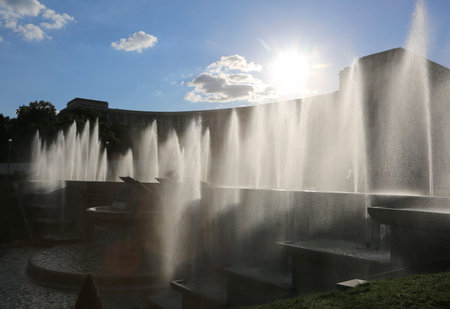 Water of the Fountaines de Chaillot in Paris in the Trocadero Zone in Franceの写真素材