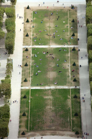 Aerial view of Champ de Mars in Paris France from the Eiffel Towerの写真素材