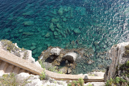 view form above of clear sea and the cliffs