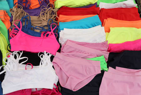 lingerie and panties for sale at stand of a marketの写真素材