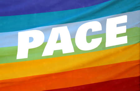 Italian Peace flag with big text PACEの写真素材