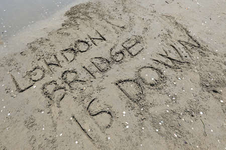 TEXT on the Beach London Bridge is Down the name of Operation what will happen in the days after the death of Queen Elizabeth II of the United Kingdomの写真素材